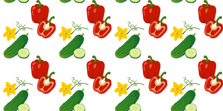 seamless vegetable pattern with cucumber and red bell pepper illustration design