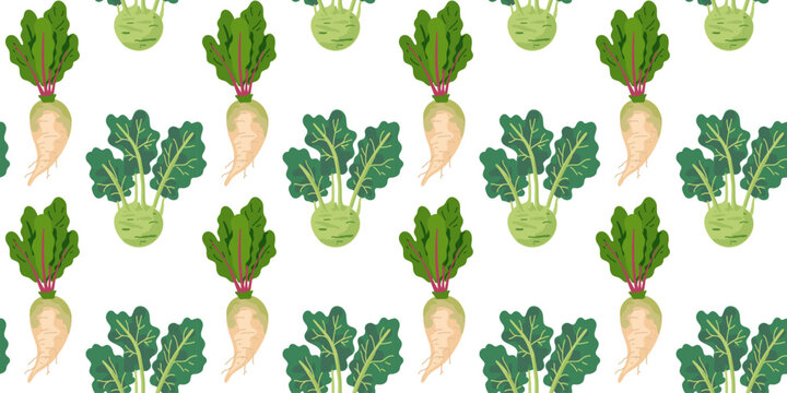 seamless vegetable pattern with kohlrabi and radish illustration design