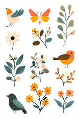 Obraz premium Colorful Floral & Bird Illustration