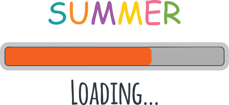 Colorful summer loading bar graphic with text on white background