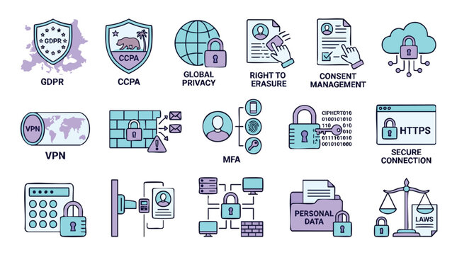 Cybersecurity and Data Protection Icons Set 5.