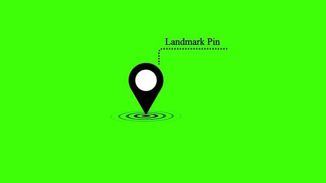 Minimalist Location Map Pin Icon Animation with Landmark Pin Text on Chroma Key Green Screen