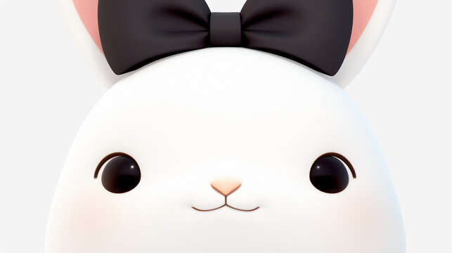 Close up of a white bunny head with black bow