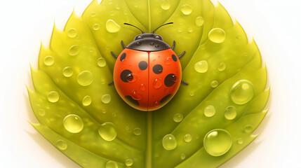 Naklejka premium Ladybug on a green leaf on white background illustration