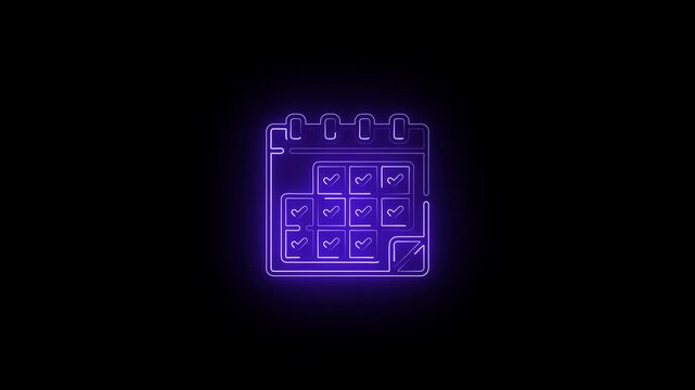 a glowing neon calendar icon animation. neon Animated date calender with clock icon concept.