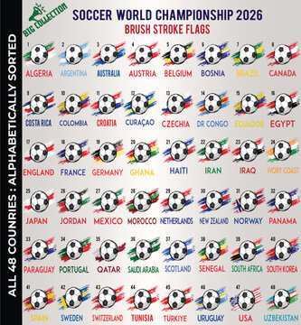Brush Effect Flags Set Collection All 48 Countries of Soccer World Championship 2026