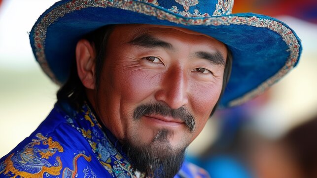 Mongolian Man in Traditional Deel Attire Celebrating Central Asian Heritage for Cultural Pride, Ethnic Diversity, and Authentic Portraiture