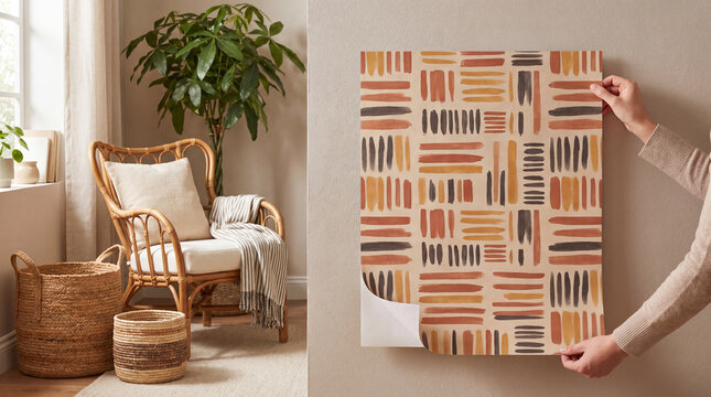 Rental friendly wall refresh with abstract pattern panel