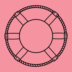 Fototapeta premium Black line lifebuoy on a solid pink background lifesaver