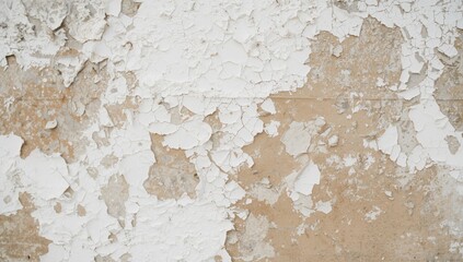 Fototapeta premium Rustic white wall exhibiting extensive paint peeling and underlying surface