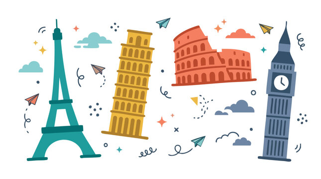 Famous landmarks of Europe cities.