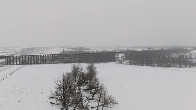 High Level Trestle Bridge in Lethbridge Alberta Covered in Winter Snow