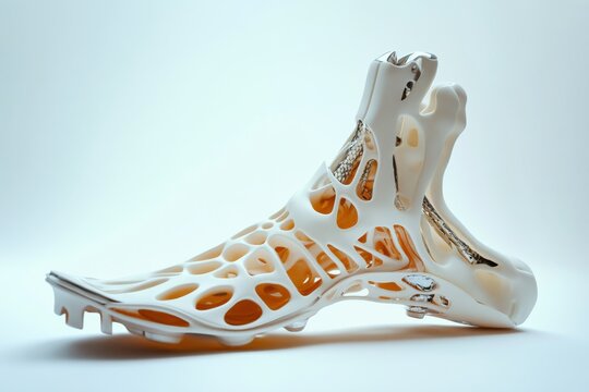 Stylized lattice prosthetic foot closeup for biomechanical design and orthotic device concept rendering and product visualization