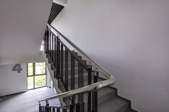 stairs emergency and evacuation exit stair in up ladder in a new office building
