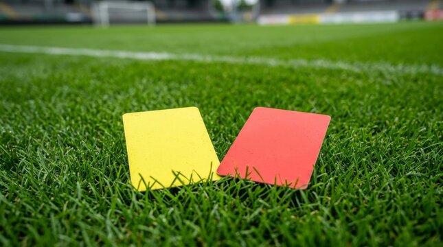 Yellow and Red Referee Cards Placed Together Representing Discipline and Rules in Football