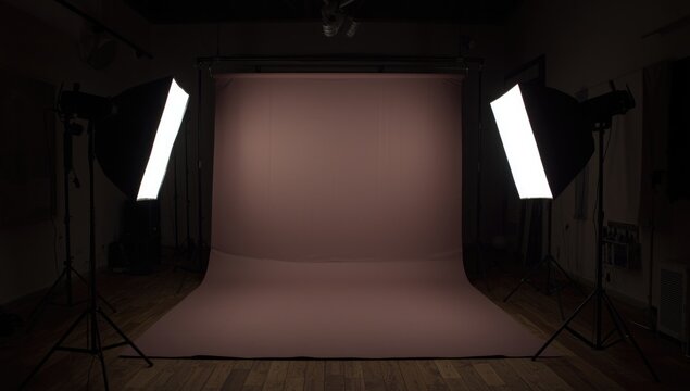 Photography studio with softbox lighting and backdrop