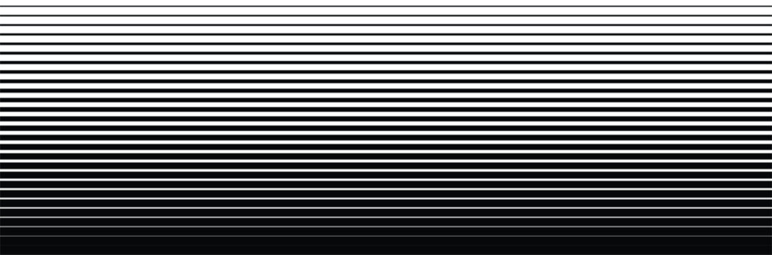 Abstract Horizontal Stripe Gradient Web Banner &ndash; Monochrome Seamless Halftone Line Pattern and Black Repeating Parallel Strips Background Vector Texture
