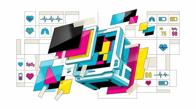 Abstract medical patient monitor concept with vital sign data graphics