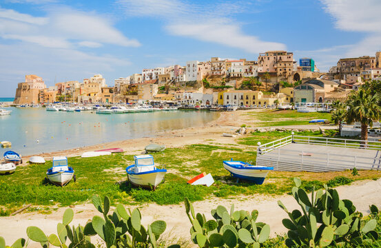 Sicily panoramic view of Castellammare del Golfo town, Trapani, Sicily.	