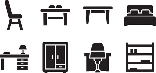 Modern Furniture, Interior Design and Home Furnishing Icon Set © RODLA