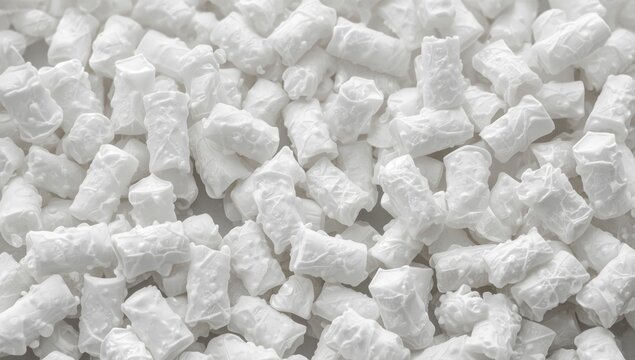 White polystyrene foam packing peanuts background