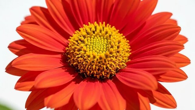 A vibrant red zinnia flower showcasing its detailed yellow central disk