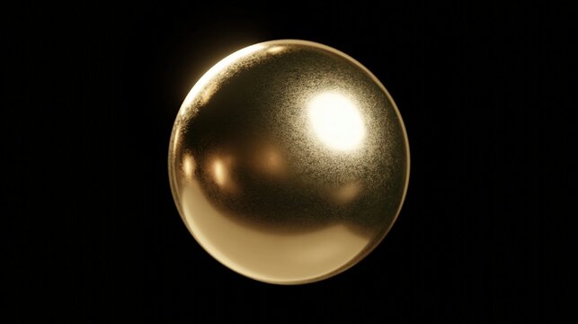 Sph&egrave;re dor&eacute;e brillante avec reflet lumineux sur fond noir uniforme