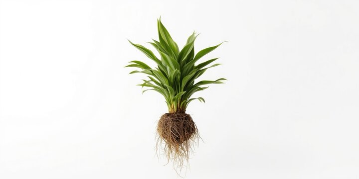 Healthy rootbound Dracaena plant with visible root ball on crisp white background