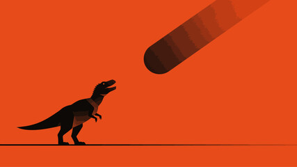 A T-Rex dinosaur looks up at a massive asteroid hurtling towards it, illustrating the extinction event that ended the Cretaceous period © MuhammadHaris