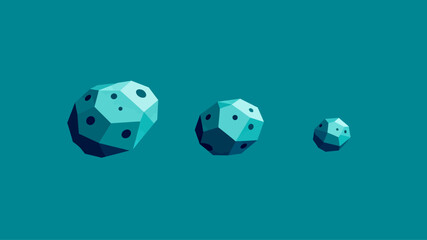 Three Stylized Low Poly Floating Asteroids and Space Rocks on a Minimalist Teal Background © MuhammadHaris