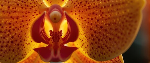 Obraz premium Close-up of orange orchid flower with yellow and red details
