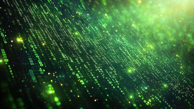 Abstract Digital Matrix Background with Green Binary Code Elements | AI Generated