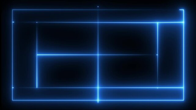 court icon animation. futuristic digital icon video of a high-tech pickleball court. on black background 4k video
