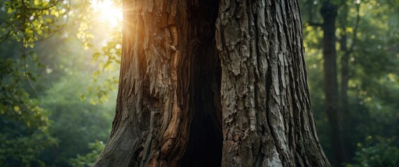 Obraz premium Hollow opening revealing the inner layers of an ancient tree