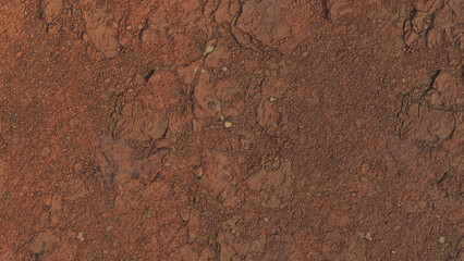 Red rocky desert ground texture. Dry cracked soil with stones, gravel and natural earth surface. Top view terrain background. © Namor