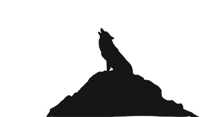 Obraz premium Wolf silhouette perched atop a jagged mountain peak howls into the night during the winter season.