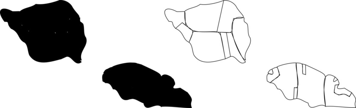 Geometric Polygon Outline and Silhouette Map Set of Mayotte Island Territory on White Background