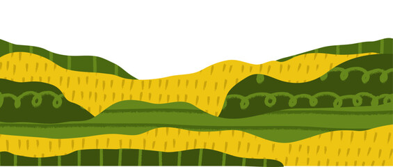 Abstract field farm with collage rice background and tea agriculture pattern. © Alyona_Uvarova