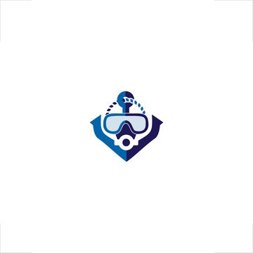 Ocean diving mask maritime travel sport modern geometric badge offers premium branding for nautical tourism charter agency marine conservation software application underwater exploration training
