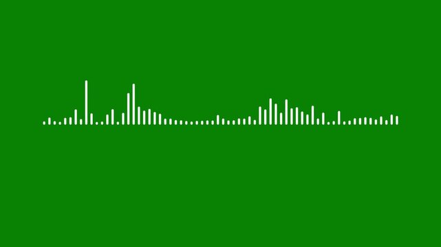 Modern audio spectrum animation with white waveform frequency meter and minimalist equalizer rhythm bars isolated on green background seamless podcast overlay motion graphic in 4k.
