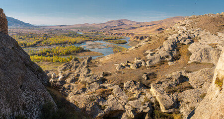 Landscape of river Kura in Caucasus mountains in Georgia © Pavel