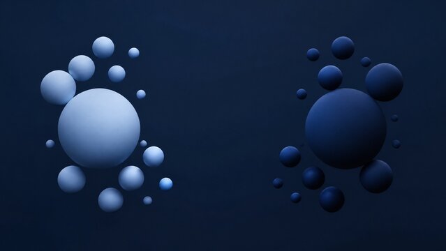 Light and dark blue spheres separated on a deep blue background, suggesting opposition.