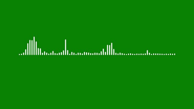 Futuristic sound wave visualizer animation with glowing white frequency spectrum and dynamic audio equalizer bars isolated on green screen background seamless loop motion graphic in 4k.