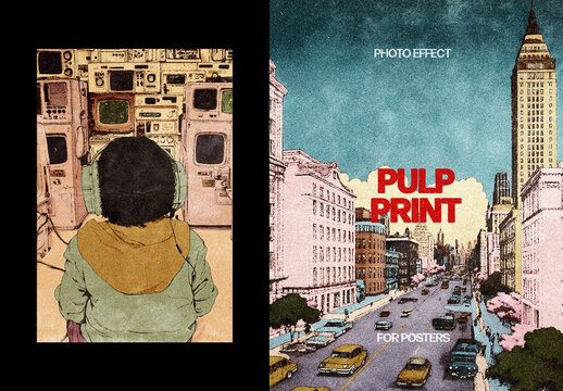 Vertical Pulp Print Photo Effect For Poster And Print Design