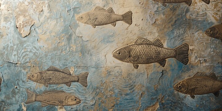 Unique faux plaster background showcasing intricate fish designs for decor