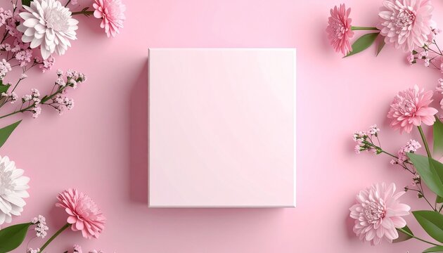Pink flowers and a blank box.