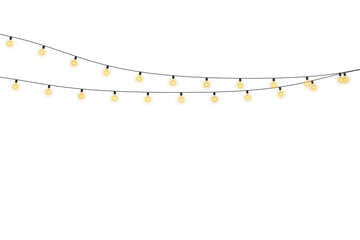 Vector Christmas lights. Christmas garland PNG. Christmas light PNG. Christmas decoration, LED lamps, lights bulbs isolated on transparent background, glowing fairy Christmas garland strings. © Даниил Москаленко