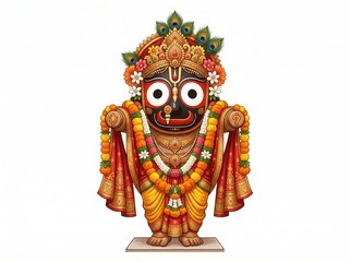 Fototapeta premium Lord Jagannath in Traditional Odisha Devotional Form Adorned with Floral Garlands Sacred Ceremonial Attire and Iconic Features Celebrating Ratha Yatra Heritage and Spiritual Culture