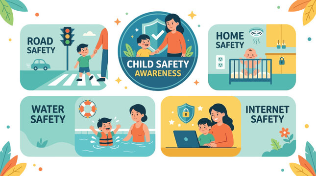 Child working industrially in factory vector illustration for safety awareness campaign
