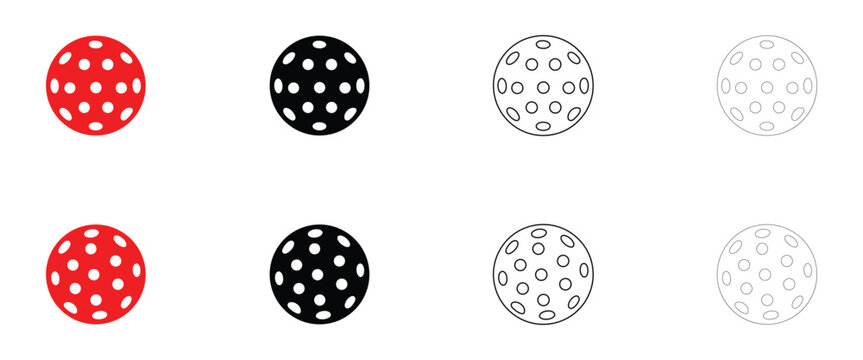 Pickleball ball icon vector, pickleball sports concept symbol vector, silhouette and line art illustration